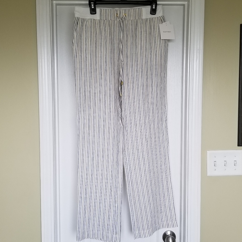 Ellen Tracy Wide-Leg Linen Trouser Pants